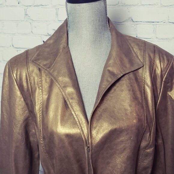 Lafayette 148 New York Gold Bronze 100% Leather Jacket NWT Size 16 Stunning - Picture 8 of 16